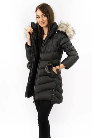 Zimowa kurtka damska z odpinanymi rękawami czarna (w761)