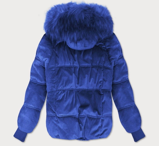 Sztruksowa damska kurtka z kapturem chabrowa (7696)