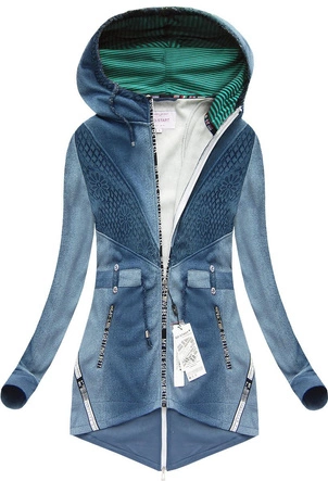 BLUZA Z KORONKĄ I KAPTUREM NIEBIESKA 1/2 (J77218)