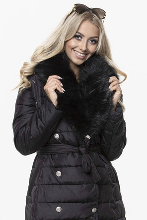 DŁUGA KURTKA ZIMOWA Z OZDOBNYMI GUZIKAMI CZARNA (X005X)