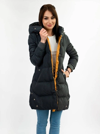 PIKOWANA DAMSKA KURTKA ZIMOWA Z KAPTUREM GRAFITOWA (M-123)
