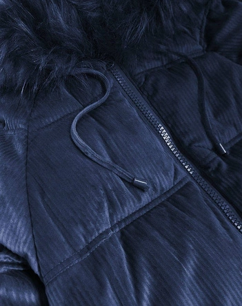 Sztruksowa damska kurtka z kapturem granatowa (7696)