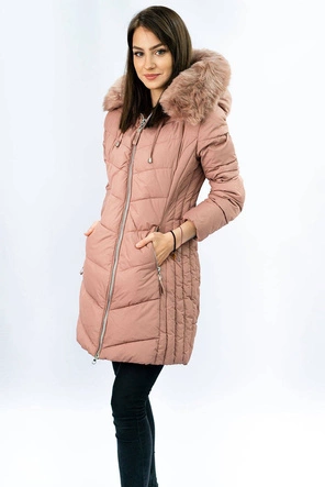 Długa pikowana kurtka damska zimowa antyczny róż (7689)