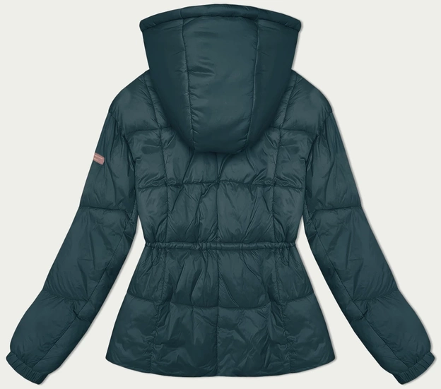 Zimowa pikowana kurtka damska z odpinanym kapturem szmaragdowa (12400)
