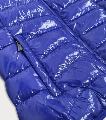 Błyszczący bezrękawnik ze stójką damski niebieski (b0107)