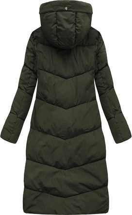 PROSTY PŁASZCZ ZIMOWY DAMSKI Z KAPTUREM KHAKI (J9-007)