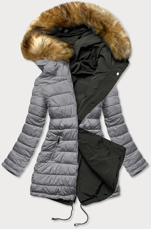 Dwustronna kurtka damska zimowa army-szara (m-21508)