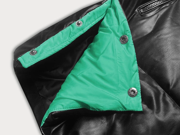 Luźna kurtka damska z ekoskóry czarno-zielona (ag6-20b)