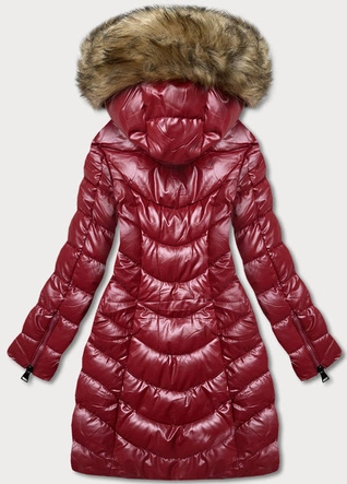 Puchowa kurtka zimowa damska czerwona ciemna (M-21006)
