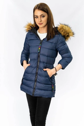 DWUSTRONNA ZIMOWA KURTKA DAMSKA Z KAPTUREM CZARNO-GRANATOWA (7313)