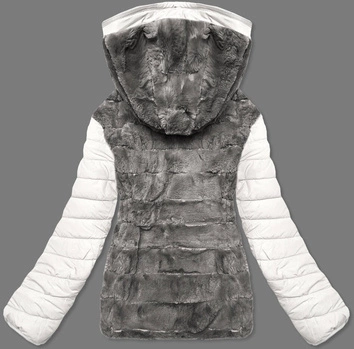 Krótka dwustronna kurtka damska zimowa śmietanowo-szara (2M-21507)