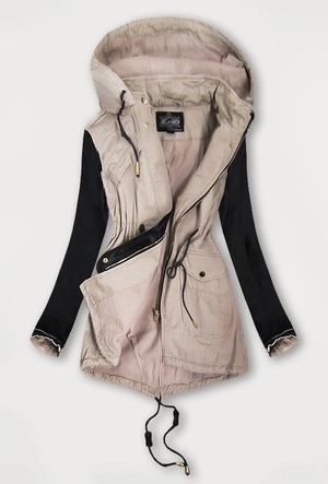 BAWEŁNIANA PARKA Z WSTAWKAMI Z EKOSKÓRY BEŻOWA (X7085X)