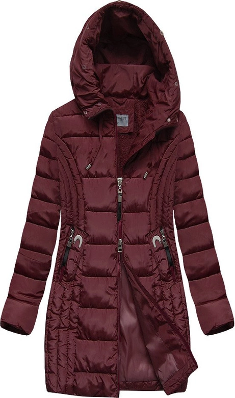 DAMSKA DŁUŻSZA KURTKA ZIMOWA Z KAPTUREM BORDOWA (R2620)