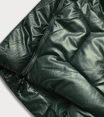 Błyszcząca kurtka zimowa damska ciemnozielona (m-21008)
