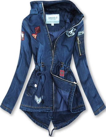 KURTKA JEANSOWA Z NASZYWKAMI CIEMNONIEBIESKA 2 (W523)