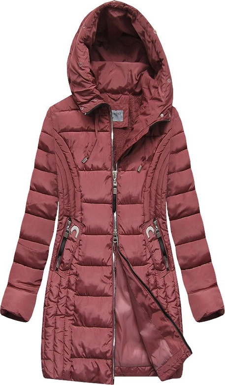 DŁUŻSZA PIKOWANA DAMSKA KURTKA ZIMOWA Z KAPTUREM RÓŻOWA (B2619-30)