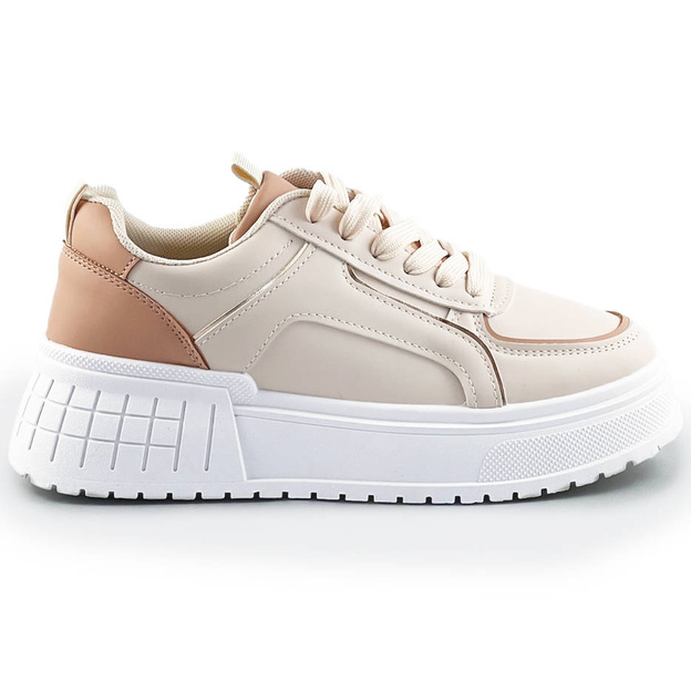 DAMSKIE SNEAKERSY NA GRUBEJ PODESZWIE BEŻOWE (AD-570)
