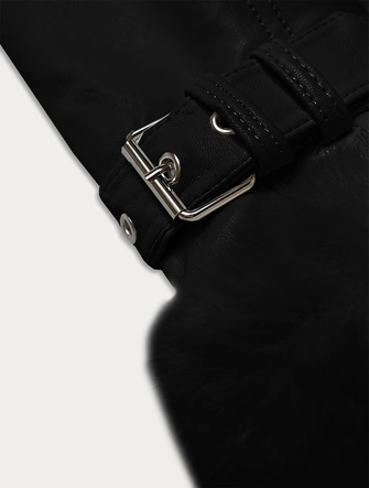 Futrzana kurtka damska z elementami z ekoskóry J Style czarna (11Z8173)