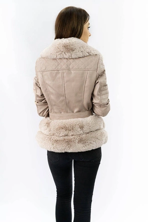 RAMONESKA Z FUTRZANYM KOŁNIERZEM BEŻOWA (0580)