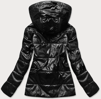 Błyszcząca damska kurtka z kapturem czarna (b9751)
