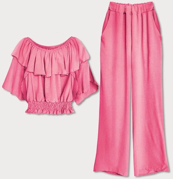 KOMPLET LUŹNE SPODNIE I BLUZKA HISZPANKA RÓŻOWY (8990)