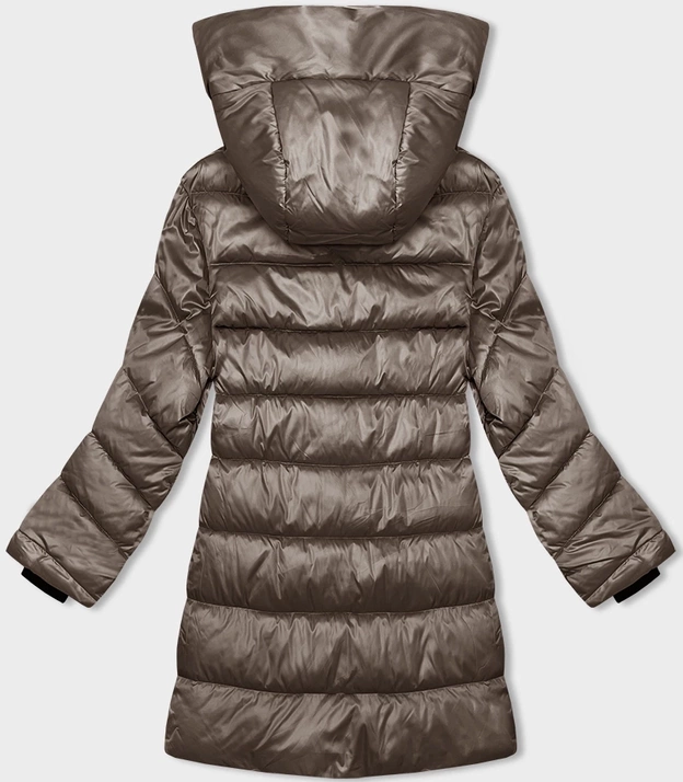 Zimowa kurtka damska z asymetrycznym zamkiem ciemny beż (B8167-12)