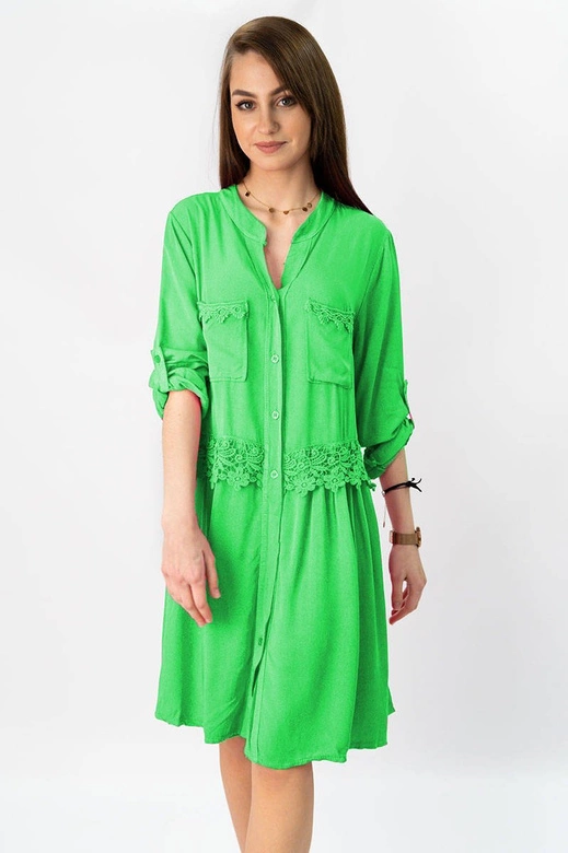 BAWEŁNIANA SUKIENKA KOSZULOWA LIMONKOWA (307ART)