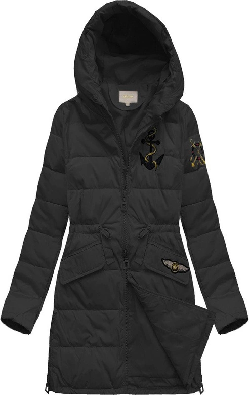 PIKOWANA KURTKA Z NASZYWKAMI CZARNA (MODEL14)