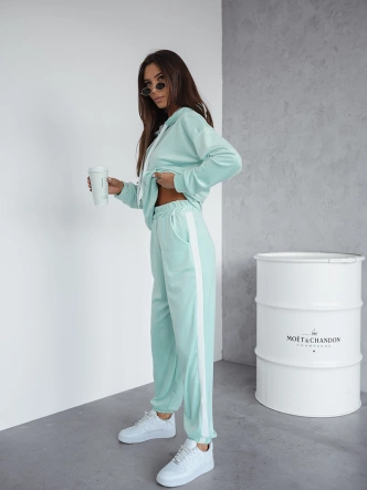 Welurowy komplet dresowy z lampasami miętowy (508)