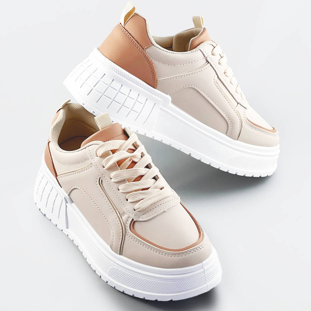 DAMSKIE SNEAKERSY NA GRUBEJ PODESZWIE BEŻOWE (AD-570)