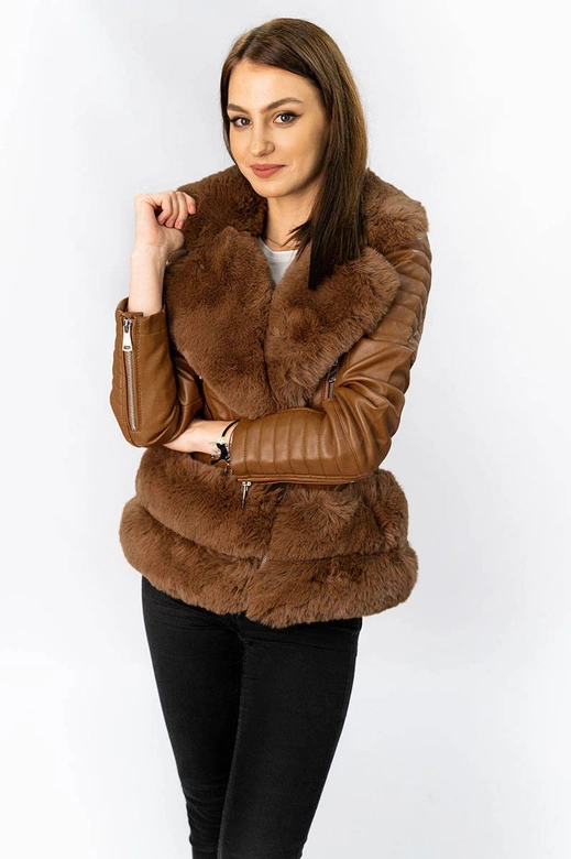 RAMONESKA Z FUTRZANYM KOŁNIERZEM BRĄZOWA (0580)