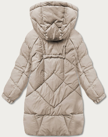 Puchowa kurtka damska z ozdobnymi taśmami camel (AG2-J85)