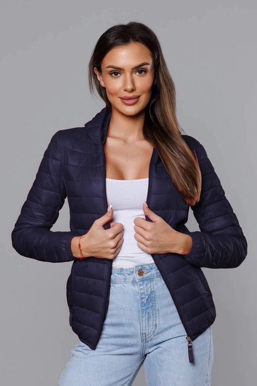 Pikowana kurtka damska z kapturem granatowa (B0123-3)