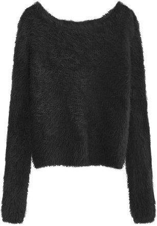 KRÓTKI FUTRZANY SWETER CZARNY (502ART)