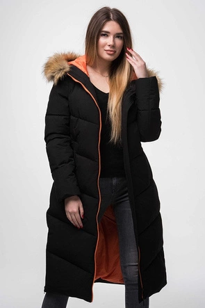 PROSTY PŁASZCZ ZIMOWY DAMSKI Z KAPTUREM CZARNY (J9-007)