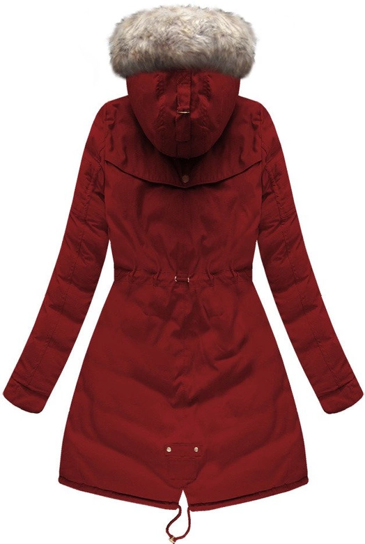 DWUSTRONNA DAMSKA KURTKA ZIMOWA Z KAPTUREM BORDOWO-CZARNA (W632)