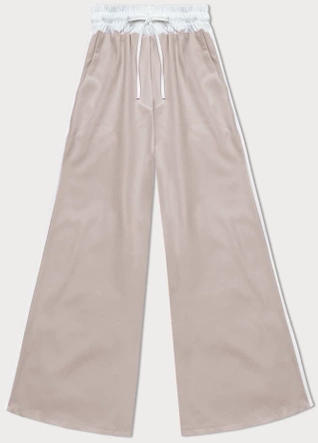 Luźne spodnie damskie z lampasami ciemny beż (764ART)
