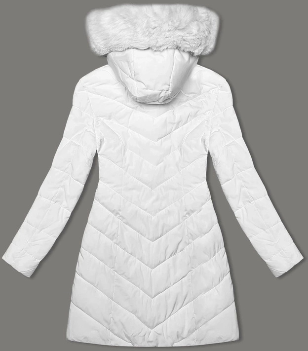 Pikowana kurtka zimowa damska z kapturem LHD biała (2M-057)