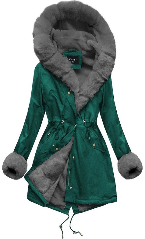 ZIMOWA DAMSKA PARKA Z FUTERKIEM ZIELONO-SZARA (B500)