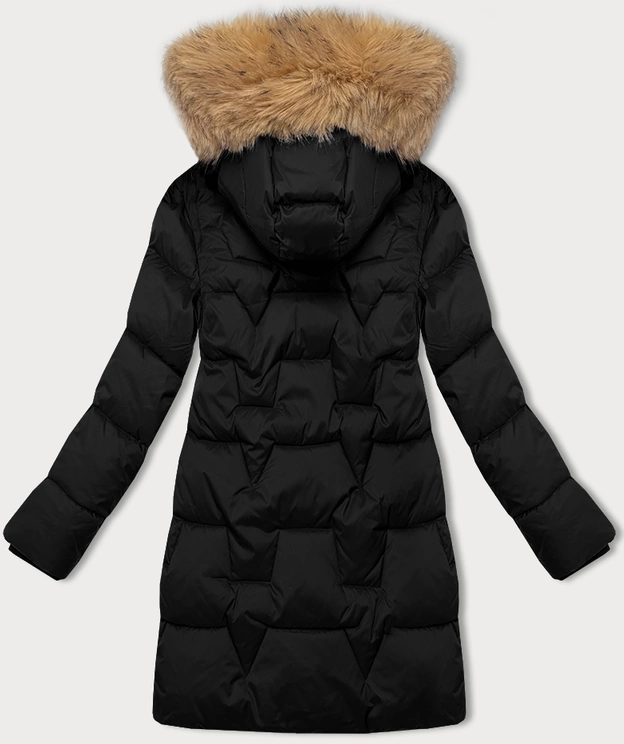 Zimowa kurtka damska z ozdobnym futerkiem przy kapturze Libland czarna (LD-7789)