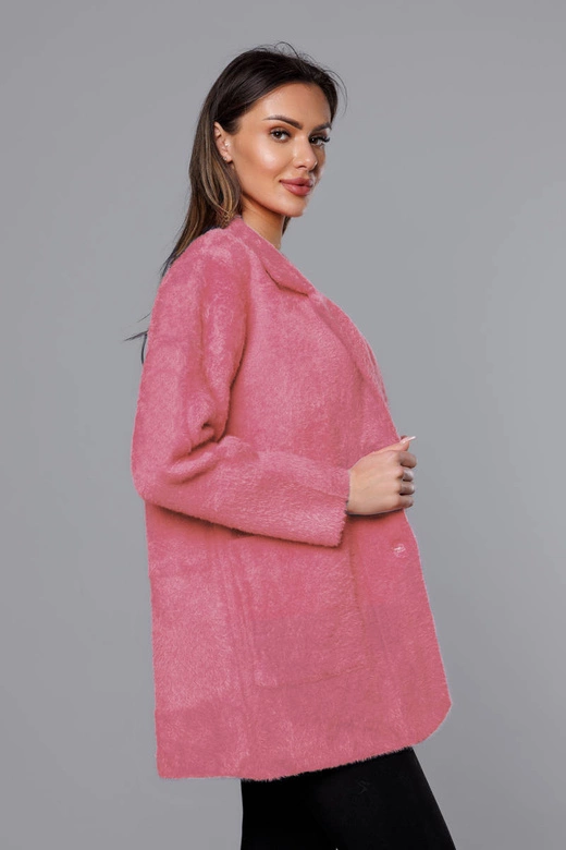 Krótka wełniana narzutka alpaka łososiowa (7108-1)