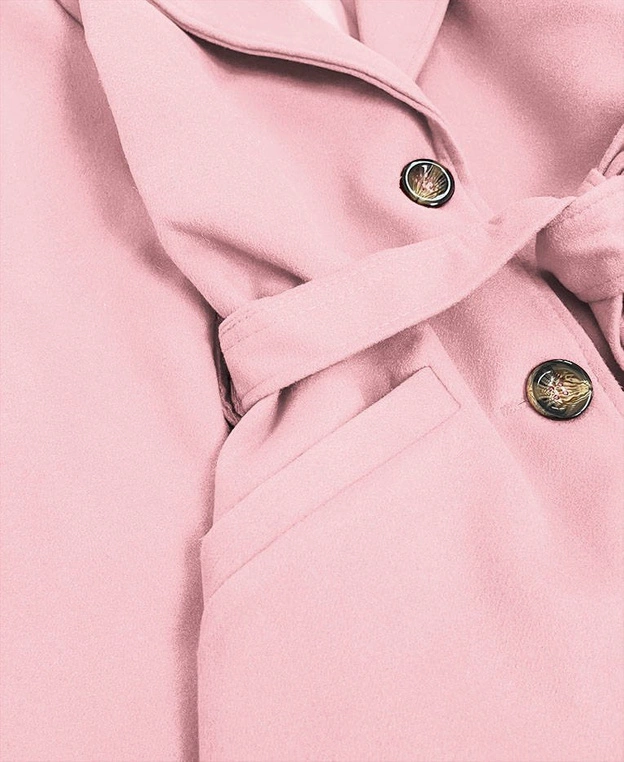 KLASYCZNY PŁASZCZ DAMSKI Z PASKIEM PUDROWY RÓŻ (22800)