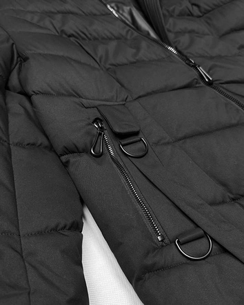 Długa kurtka damska z kapturem czarna (7662#-F06)