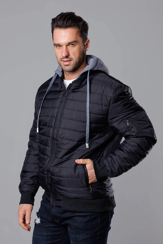 Męska kurtka bomberka z dresowym kapturem czarna (8M985-392)