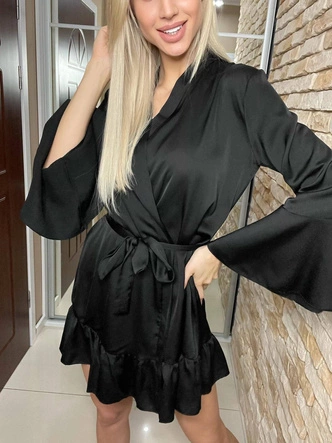 SATYNOWY SZLAFROK DAMSKI CZARNY (660ART)