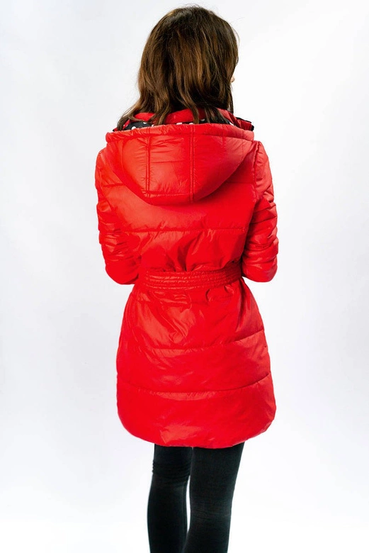 Dwustronna kurtka damska z kapturem czerwona w kropki (W352)