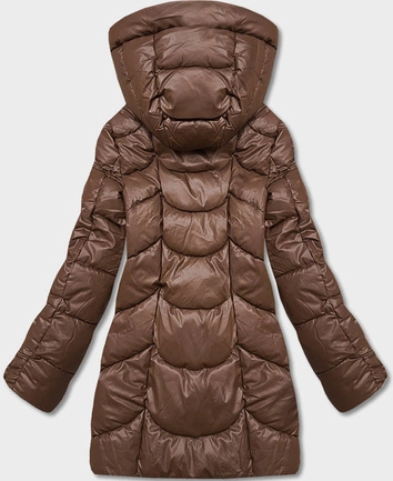 Luźna kurtka zimowa damska ze skóry ekologicznej brązowa (AG2-J90)