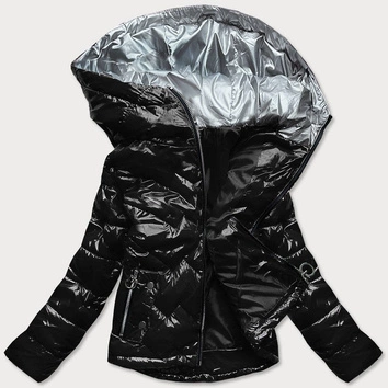 PIKOWANA KURTKA DAMSKA Z KAPTUREM CZARNA (B9562)