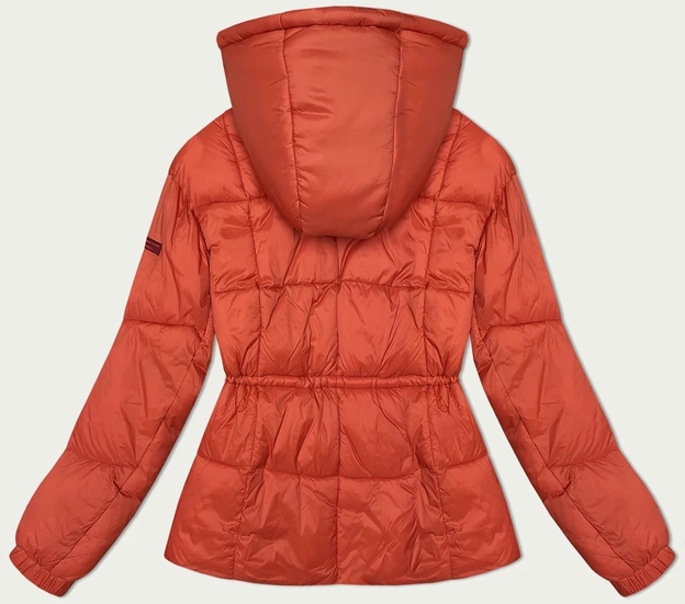 Zimowa pikowana kurtka damska z odpinanym kapturem koralowa (15200)