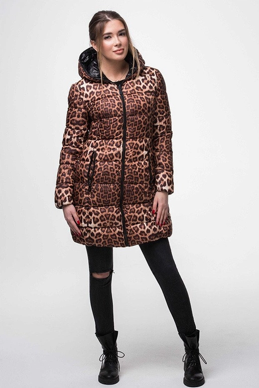 DWUSTRONNA KURTKA W PANTERKĘ BRĄZOWO-CZARNA (J9-009)